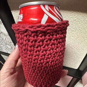 Hand Crafted Red Crochet Can Cozy